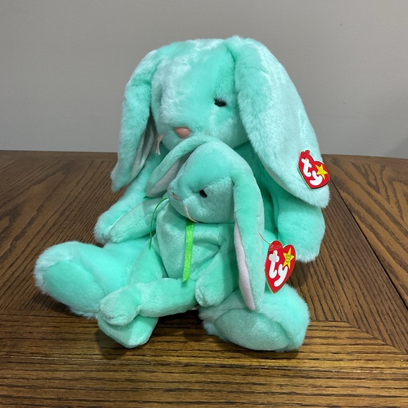 Ty Mint Green Bunny Hippity beanie, basket beanie ornament and buddy - Picture 2 of 16